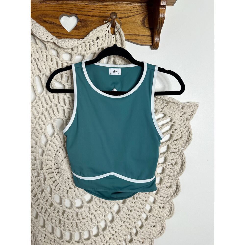 Yllw The Label Teal Green Crop Sports Bra Tank Size Large